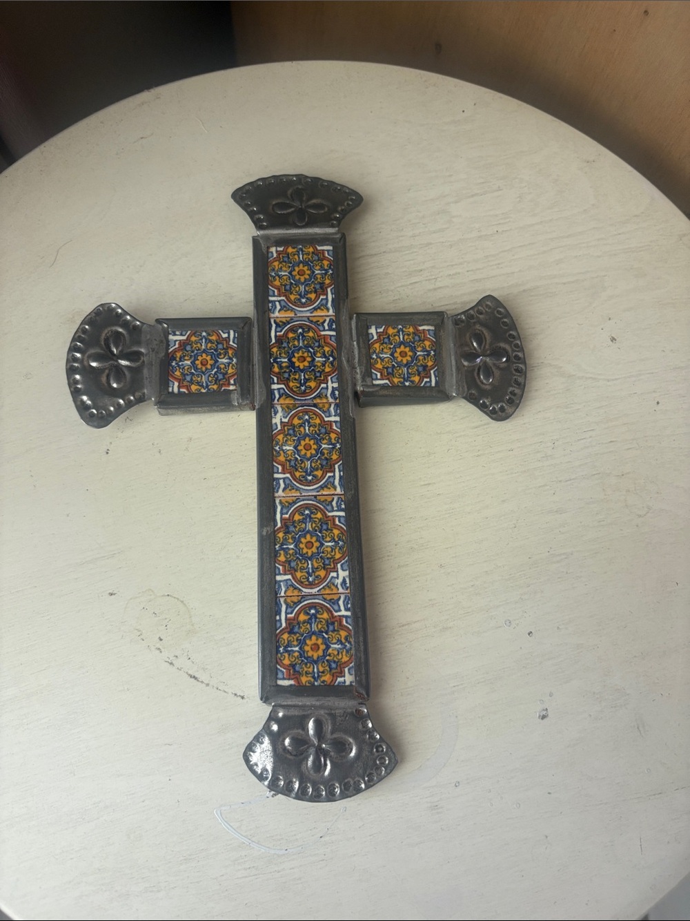 Cross Handmade Punched Tin Talavera Tile Tiles Mexican Wall Art